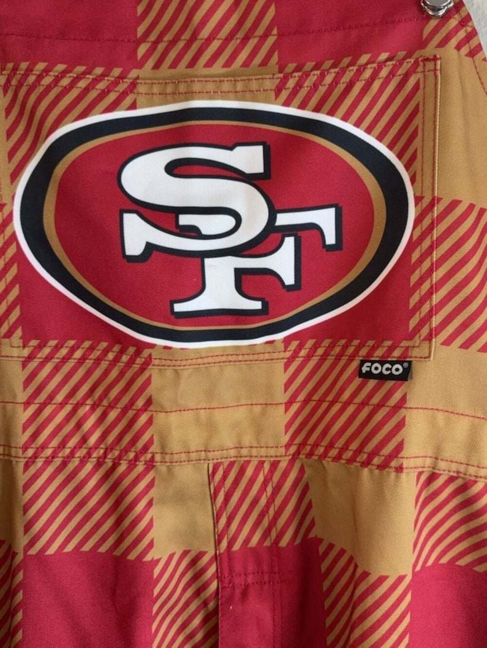 San Francisco 49ers Men’s Plaid Bib Overalls by FOCO, Size 2XL - Picture 4 of 8